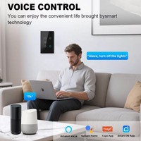 Ventilateur de plafond intelligent Tuya WiFi + 2 interrupteurs d'éclairage, norme américaine, 3 gangues, panneau tactile en verre, compatible avec Alexa Google Home