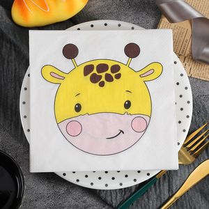 Cute Animal Cartoon Giraffe Square Paper Napkins 330mm Printed For Themed Party Disposable Serviettes - Product Image 1