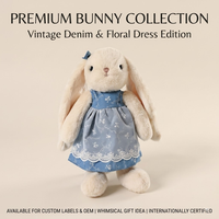 Peluche Lapin Personnalisée OEM ODM, Robe Florale en Jean Vintage, Lapin aux Oreilles Tombantes, Animal en Peluche Doux, Poupée Décorative Fantaisie pour Chambre