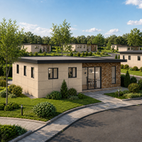 Maison préfabriquée modulaire de 70 m² avec 2 chambres, salon, cuisine et salle de bain, habitation moderne à un étage personnalisable