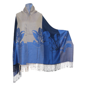 Autunno e inverno <span class=keywords><strong>elegante</strong></span> grande scialle da donna <span class=keywords><strong>blu</strong></span> giglio di fiori Jacquard con cuciture calde lunghe <span class=keywords><strong>sciarpa</strong></span> di Pashmina - Product Image 1