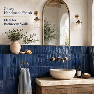 Azulejo Cerámico Brillante Azul Perla Hecho a Mano de 65x200mm para Decoración de Paredes en Cafeterías, Tiendas de Té con Leche, Restaurantes y Cafés - Product Image 1