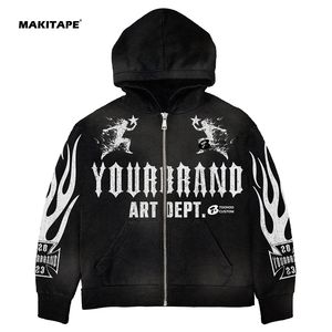 Sudadera con Capucha de Estilo Vintage para Invierno 2024, 500g, de Alta Calidad, Lavada al Ácido, con Logotipo Personalizado Estampado, Sudadera con Estampado Puff, 100% Algodón - Product Image 2