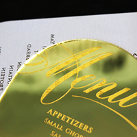 Personalizado troquelado forma oro espejo acrílico cena Bar menú tarjeta grabado para fiesta de boda