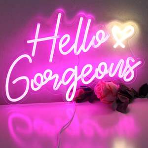 Enseigne néon « Hello Gorgeous » et « Hello Beautiful » rose à LED avec interrupteur à intensité variable, pour la décoration de la maison, des fêtes et des centres commerciaux, 16,5 x 10,6 pouces - Product Image 4