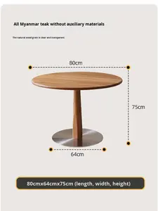 Mesa de Comedor Redonda de Teca Africana, Estilo Japonés Artístico Vintage, para Seis Personas, Desmontable, para Uso en Balcón del Hogar - Product Image 5