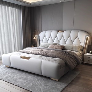 Letto Moderno di Lusso Personalizzabile, Matrimoniale/King-Size, Imbottito in Vera Pelle, con Base in Legno di Pino Massiccio e Contenitore in Schiuma - Product Image 2