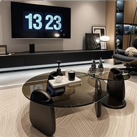 Table basse moderne et minimaliste de luxe léger pour salon, usage domestique, petits appartements, avec plateau en verre trempé et pieds en bois massif