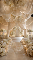 Drapé de plafond personnalisé pour mariage avec design assorti au lustre, décoration de scène pour salle de banquet de mariage et événements