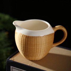 Bamboo Woven Porcelain Tea Set With Fairness Cup And Two <b>Teacups</b> Traditional Chinese Style Eco Friendly Gift For Tea Ceremony - Product Image 2