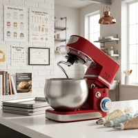 Mélangeur planétaire commercial standard mondial avec bol en acier inoxydable rouge, protection de sécurité et unité d'accessoires de mélange multi-vitesses pour boulangerie