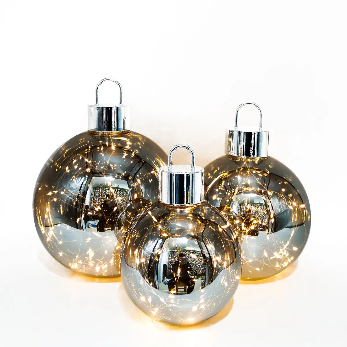 Globo soplado de borosilicato, esfera de mesa de cristal con luces de hadas, bolas de cristal led grandes para Navidad