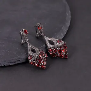 W0453 Abiding Excellent Finishing Jewelry Dangle Designs 925 Sterling Silver Cluster Natural Red Garnet Earrings