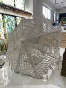 Venta al por mayor de lujo de cuerda tejida a mano sombrilla de sol Boho poste de madera ganchillo algodón borla <span class=keywords><strong>Patio</strong></span> playa sombrilla con flecos - Product Image 4