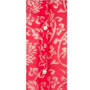 Chemisier en mousseline rouge à imprimé floral pour femme, col mandarin, manches ballon, coupe ample, haut long, style élégant printemps-été - Product Image 5