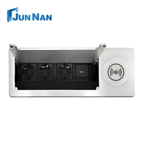 Enchufe de Corriente Oculto para Escritorio, Tapa Abatible para Mesa de Conferencias, Enchufe con Carga Inalámbrica y USB