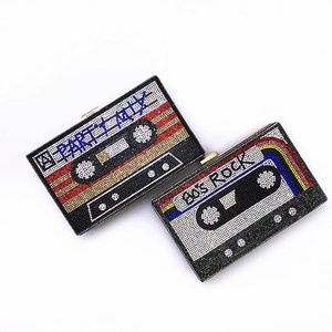 Women's Party <b>Clutch</b> Purse Fancy Cassette Tape Inspired Square Case Rhinestone Diamond Glitter Bling for <b>Wedding</b> Evening - Product Image 4