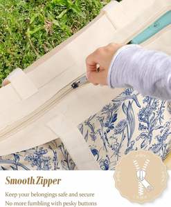 Grand sac fourre-tout à motif floral pour femmes - Toile esthétique et mignonne avec chaînes et broderie, fermeture éclair pour la gym, les voyages et le travail - Product Image 5