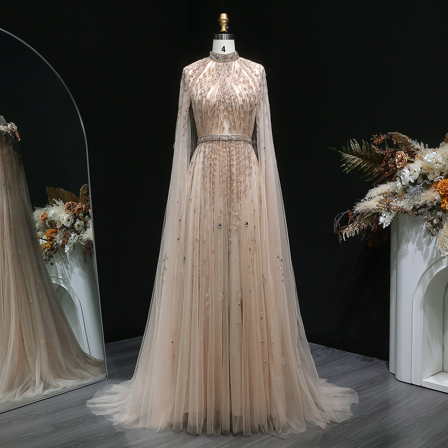 white christmas dresses A Line V Neck Backless Champagne Long Sparkling Prom Dresses, Champagne  Prom Gown, Formal Dresses main image 0