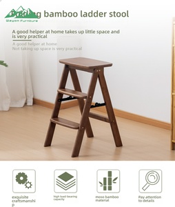 <span class=keywords><strong>Tabouret</strong></span> pliant en <span class=keywords><strong>bambou</strong></span> naturel Wayon, design échelle à 3 marches avec renforts métalliques, gain de place pour le rangement dans la chambre - Product Image 6