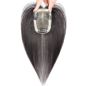 Extensions de cheveux naturels tissées à la main, à clipser, avec bordure noire en maille, pour couvrir les cheveux gris, volume, invisibles, légères et sans couture - Product Image 1