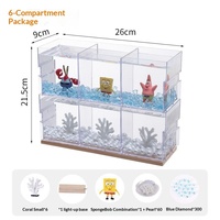 Aquarium Moderne Lumineux pour Poissons Betta, Petit Récipient Carré en Plastique et Verre pour Poissons Ornementaux d'Intérieur