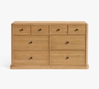 Commode moderne en chêne avec 8 tiroirs, commode large en bois naturel avec poignées noires, armoire de rangement pour chambre à coucher ou salon