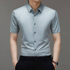 Camicia da Uomo in Seta di Gelso a Maniche Corte con Bavero Nuovo Stile Estivo da Uomo di Mezza Età Tinta Unita di Fascia Alta Senza <span class=keywords><strong>Stiro</strong></span> - Product Image 6