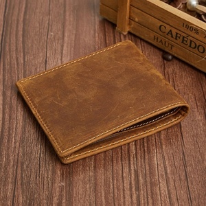 High Quality Genuine Crazy Horse Leather Minimalist Wallet Short Vintage Style with Zipper Closure and RFID Feature - Product Image 4