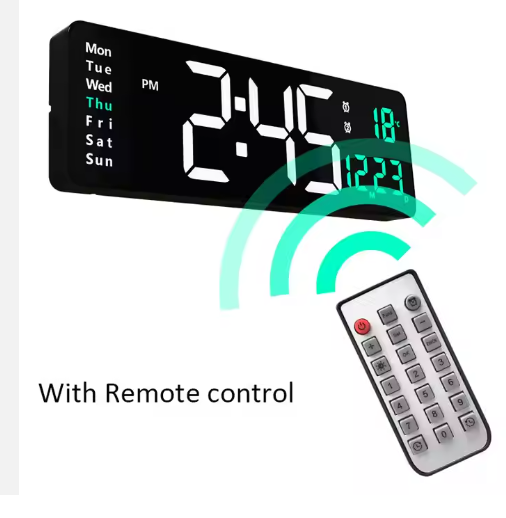 16" LED Retro Vintage Big Screen Remote Control Wall Decor Electronic Led Wall Clock With Temperature and Calendar Display