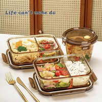 Boîte alimentaire en verre ambré, compatible micro-ondes, boîte à lunch avec couvercle pour les employés de bureau, bol bento avec compartiments