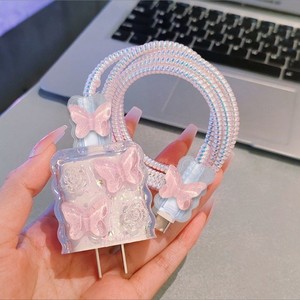 Protège-câble Papillon Kawaii pour Chargeur <span class=keywords><strong>iPhone</strong></span> iPad 18W 20W, Housse de Protection Dessin Animé pour Chargeur, Nouveau Bobineur Spirale pour Câble de Données - Product Image 1