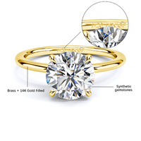 Classique 4 broches conception ronde pierre précieuse femme zodiaque cadeau d'anniversaire laiton 14K or rempli 2ct 12 mois pierre de naissance bijoux anneau