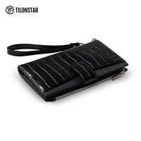TILONSTAR TPW115 Dompet RFID Bergaya dengan Tali Pergelangan Tangan, Organizer, Penutup Paspor Keluarga, Pola Kulit Buaya, Tempat Paspor