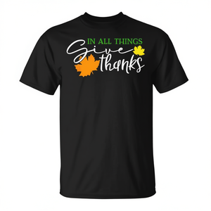 Camiseta de Otoño con Estampado Digital de Cuello Redondo y Manga Corta para Adultos Unisex, con la Frase 'En Todas las Cosas Dá Gracias', Regalos Religiosos para la Iglesia - Product Image 2