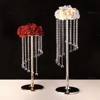Support de fleurs pour centre de table, décoration de mariage, support de fleurs en métal doré avec perles acryliques