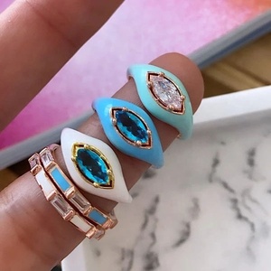 Nuovi Anelli Estivi Colorati con Occhio Aperto in Smalto Bianco Blu <span class=keywords><strong>Viola</strong></span> Rosa <span class=keywords><strong>Anello</strong></span> Regolabile a Forma di Occhio per Donna Gioielli - Product Image 2