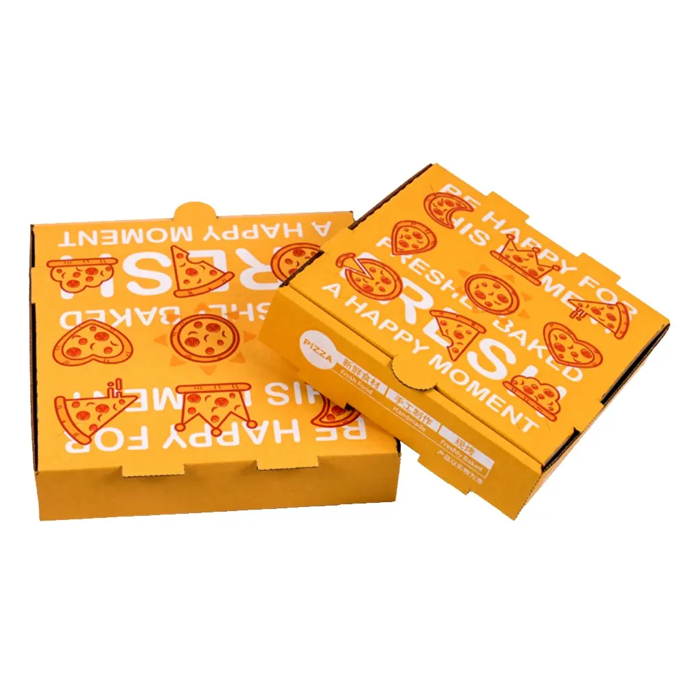 卸売リサイクル可能な黄色の折りたたみ式段ボールカスタム形状プリントラグジュアリー68 9 10 12 14 1618インチピザ食品包装ボックス