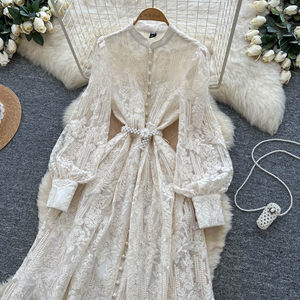 Abito in Chiffon Stile Impero Romantico <span class=keywords><strong>con</strong></span> <span class=keywords><strong>Perline</strong></span>, Allacciatura Frontale e Gonna Ampia, Vestito da Ballo Vintage Ricamato per Donne - Product Image 1