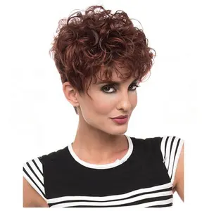 Short Curly Wigs for Black Women Pixie Cut Kinky Afro Synthetic Hair 6 Inch 99J Color Wigs with Cheapest Factory Price