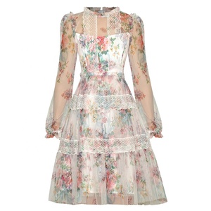 <span class=keywords><strong>Robe</strong></span> courte style princesse à col rond, manches longues, imprimé maille transparente, taille cintrée, avec dentelle, nouvelle collection <span class=keywords><strong>automne</strong></span> <span class=keywords><strong>2022</strong></span> - Product Image 1