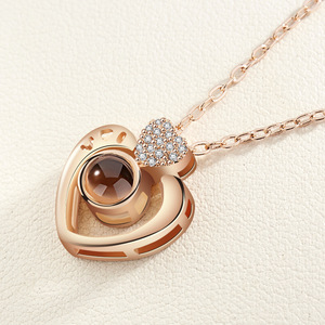 Collar con colgante de circón para mujer, colgante con proyección de recuerdo de amor, oro rosa, 100 idiomas, regalo del Día de San Valentín - Product Image 6