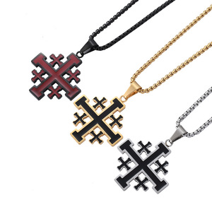 Colgantes caja cadena Rojo Negro Plata oro religioso cristiano Cruz Acero inoxidable Jerusalén collar - Product Image 1