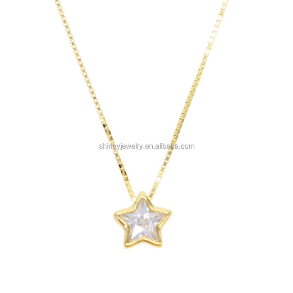 Delicate 925 Italy Silver Star Cz Pendant Necklace, Oem
