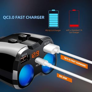 Adaptateur allume-cigare de voiture flexible à rotation 90 degrés, double chargeur rapide QC3.0 PD20W, interrupteur indépendant, affichage LED de la tension - Product Image 6