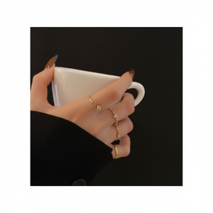 Anello alla moda a 4 pezzi con anello aperto a strati cubici Chic ed elegante - Product Image 1