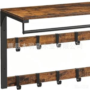 <b>Wood</b> And Iron Combination Wall Mounted <b>Coat</b> Rack With <b>Hooks</b> For Home Entryway Storage And Clothing Organizer - Product Image 3