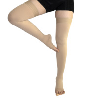 Bas de compression cuissardes à logo personnalisé pour varices et gonflements, à bout ouvert, 15-20 mmHg, soutien des jambes pour usage quotidien