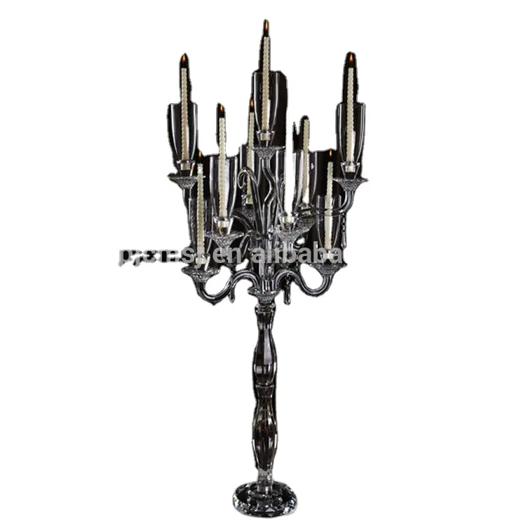Hot Sale Tall Glass Candelabra 9 Arms Crystal Candle Holder Stand With Luxury Pendants