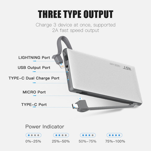 Wst Fabriek Directe Prijs 10000Mah Usb C Mobiele Telefoon Opladen Dock Station Openbare Power <span class=keywords><strong>Bank</strong></span> Met Ingebouwde Kabel - Product Image 6